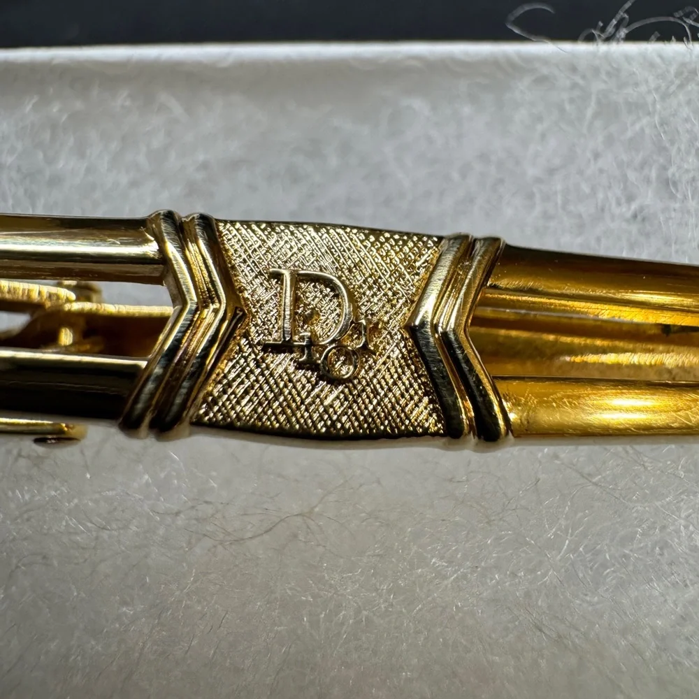 Christian Dior Men's GOLD “CD” Logo Tie Clip Bar for Neck Tie